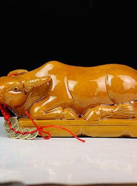 手工陶瓷卧牛黄牛水牛摆件低头喝水卫生间厨房缺角现代装饰工艺品