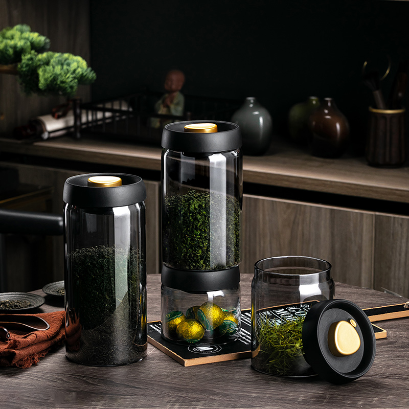 茶叶罐抽真空玻璃防潮密封罐家用大容量便携储存罐绿茶收纳盒空瓶