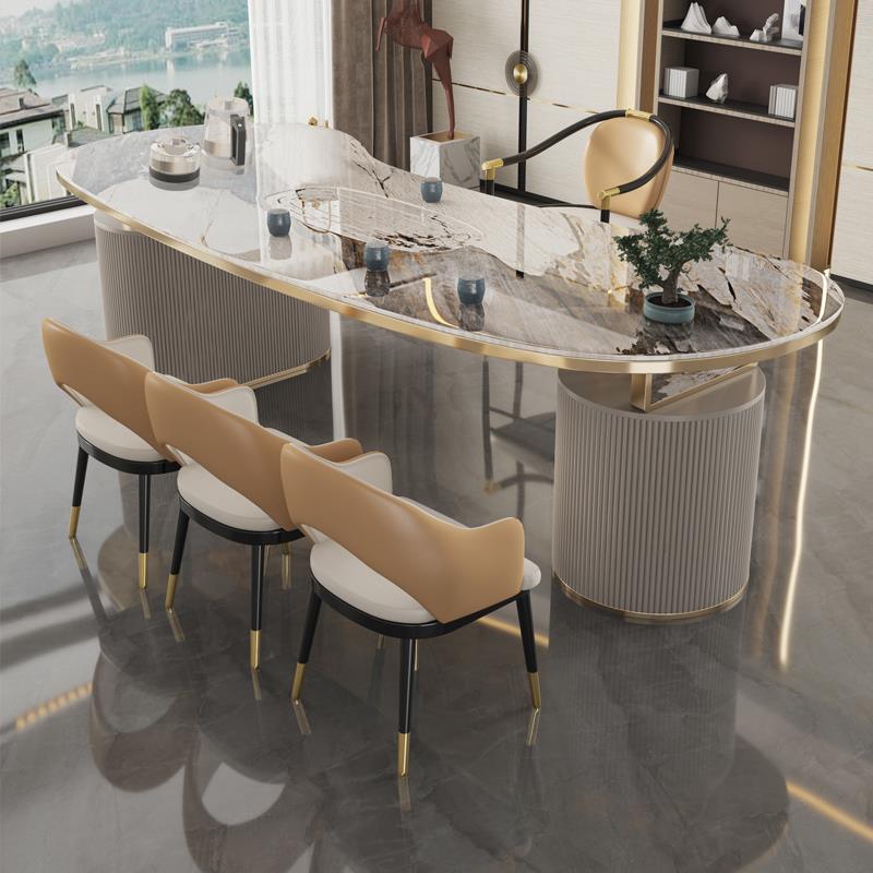 轻奢岩板大茶台高端现代简约办公泡茶一体桌多功能储物茶桌椅组合