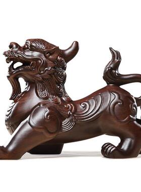 黑檀木雕皮丘貔貅摆件一对实木雕刻红木皮丘客厅家居装饰工艺礼品