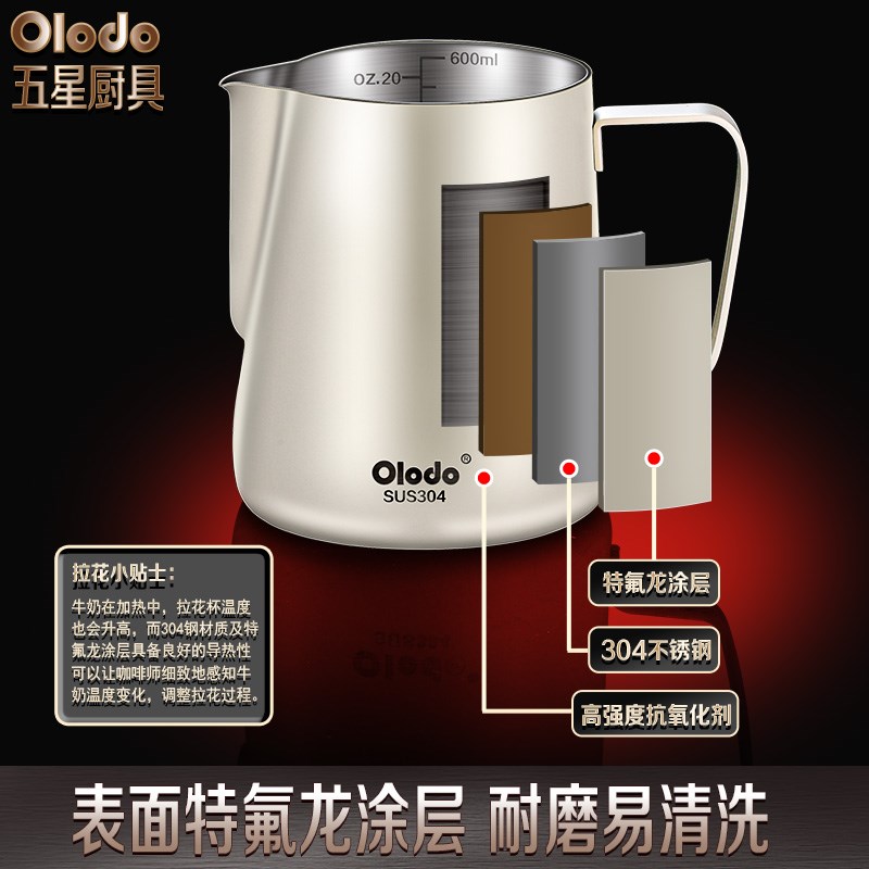 咖啡拉花杯拉花缸304不锈钢咖啡器具拉花专O用壶刻度尖嘴打奶泡杯