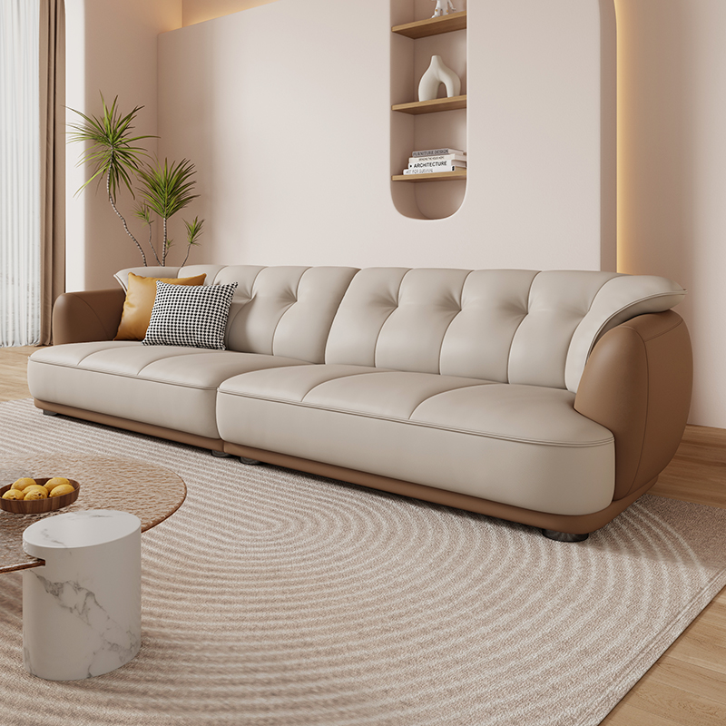 真皮沙发意式极简头层牛皮简约现代客厅北欧皮艺T三人位奶油风直