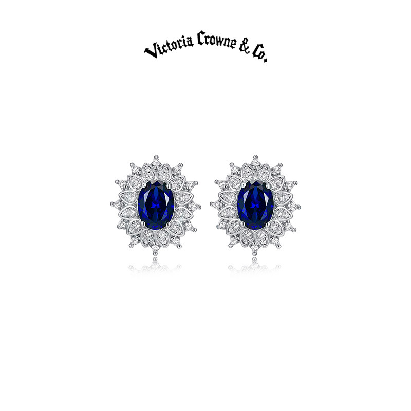 Victoria Crowne英伦y王朝 戴妃款矢车菊蓝宝石耳钉高级生日礼物