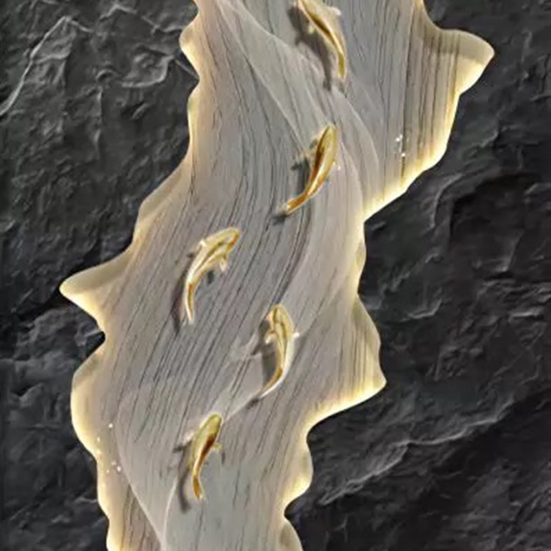 现代简约入户玄关背景p墙瓷砖浮雕餐厅墙砖九鱼装饰客厅岩板艺术