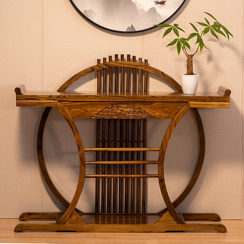 新中式玄关柜佛台l老榆木玄关桌供桌简约实木条案屏风隔断柜玄关