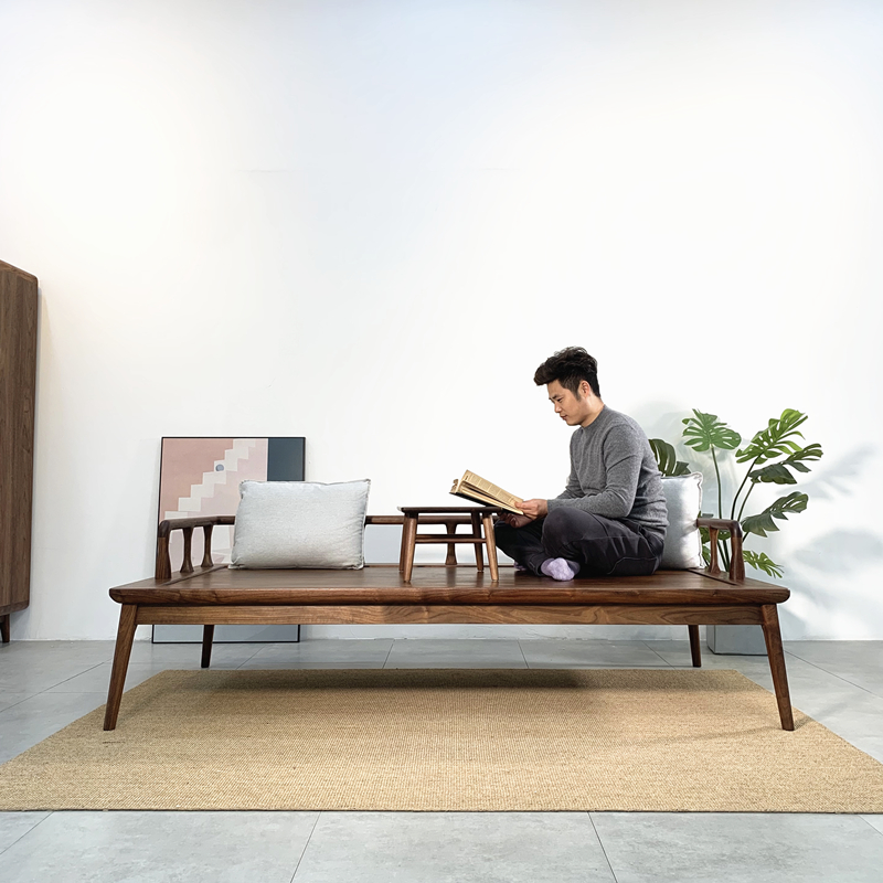 新中式罗汉床现代简约黑胡u桃木禅意沙发客厅床榻阳台休闲沙发床