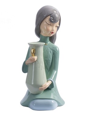 伊人女孩花瓶摆件创意中式w风餐桌客厅电视柜干花花器装饰品花插