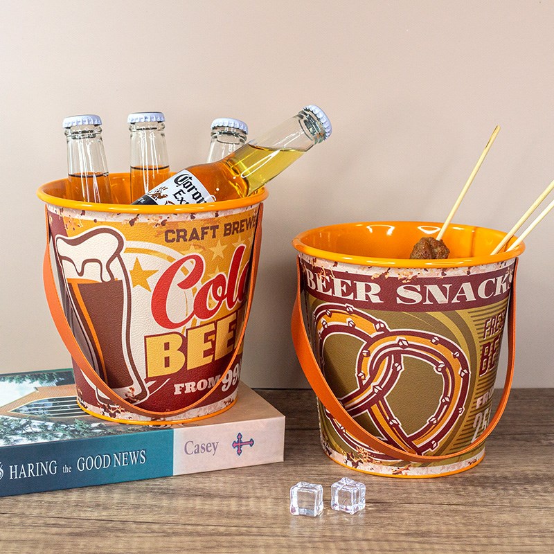 桌面垃圾桶铁艺复古多功能收纳桶带手提迷你小号铁桶家用桌上冰桶