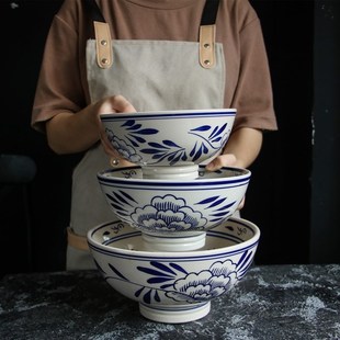 陕西面碗 大号汤面碗9寸莲花大碗 老式油泼面碗商用陶瓷网红大碗