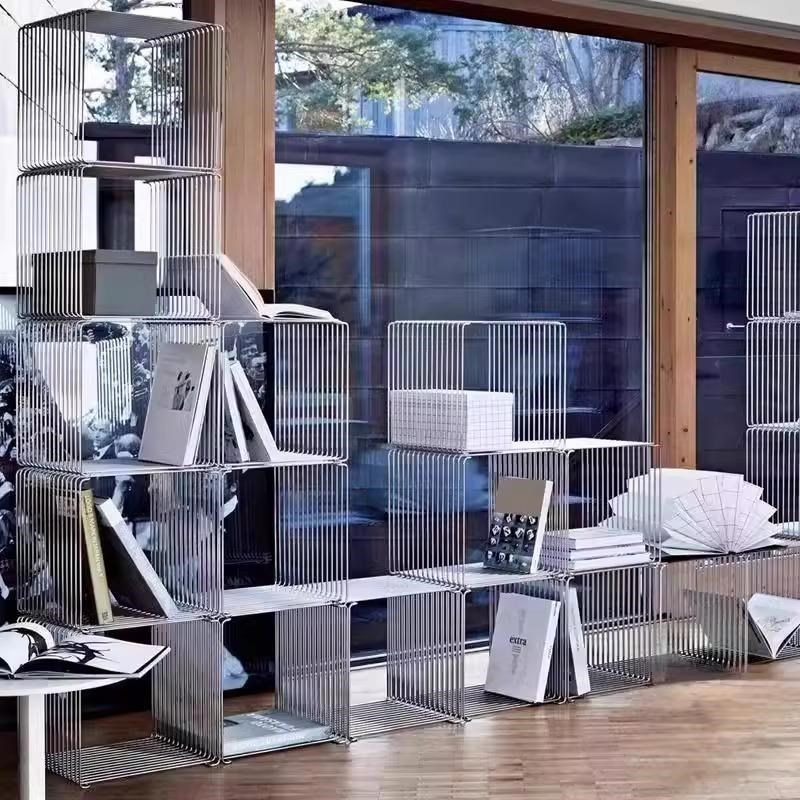 不锈钢镂空设计师小边几沙发模块可组合金属置物架创意收纳书报架