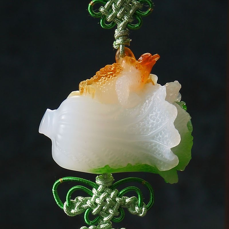 古法满玉琉璃百财汽车挂件汽车用品汽车挂饰白P菜汽车吊坠汽车内