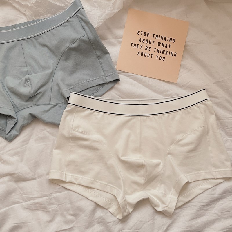 立体剪裁~简约纯色青p年棉质平角裤中腰四角裤U凸黑色抑菌男士内