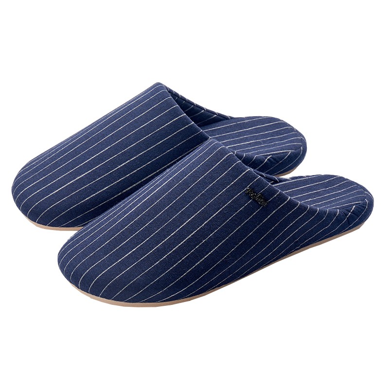 日式简约条纹棉拖鞋男女棉麻布艺四G季居家用木地板静音高端拖鞋