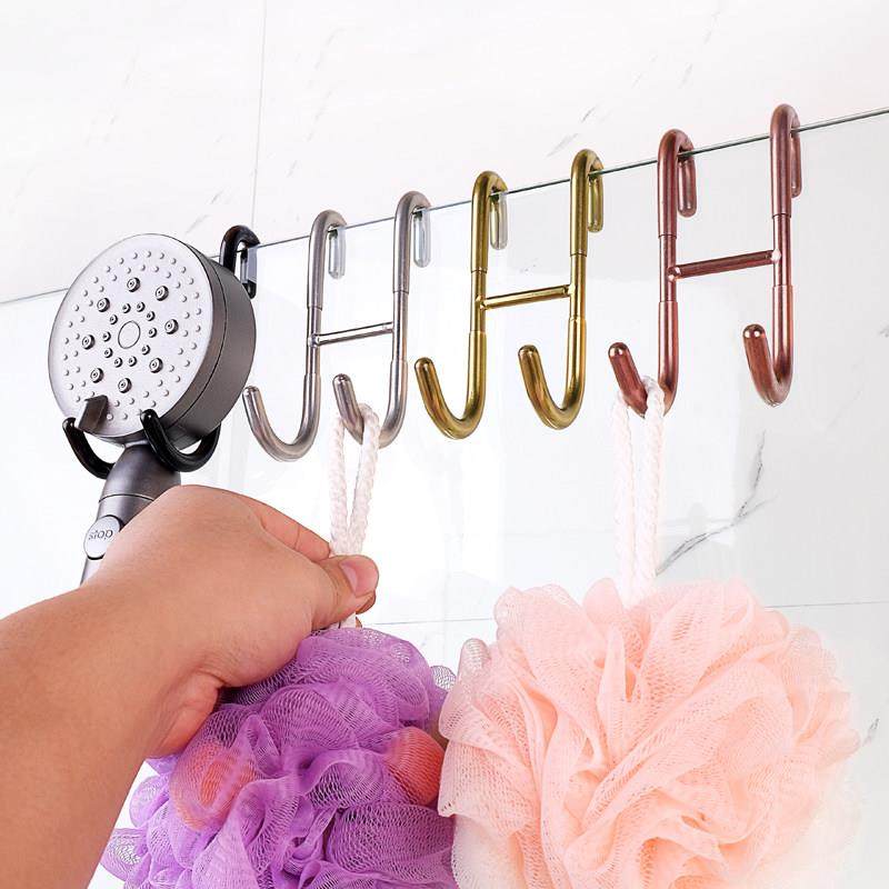 不锈钢挂钩淋浴房玻璃门免打孔S钩子厨房浴室多功能毛巾挂衣钩