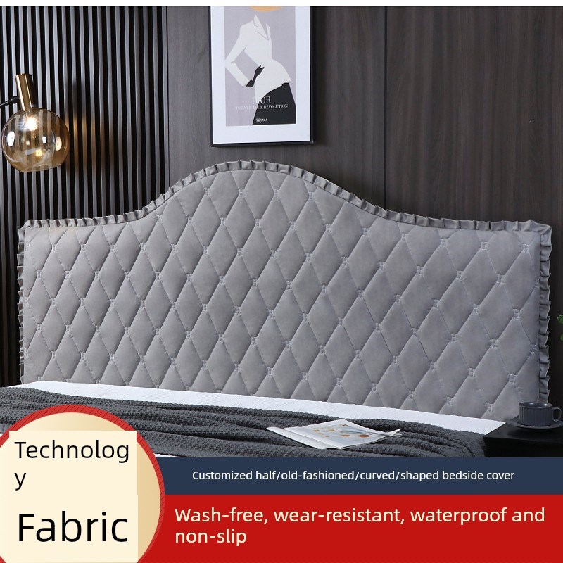 2025新款免h洗科技布欧式半圆床头罩凹凸弧形防滑木床头加厚保护