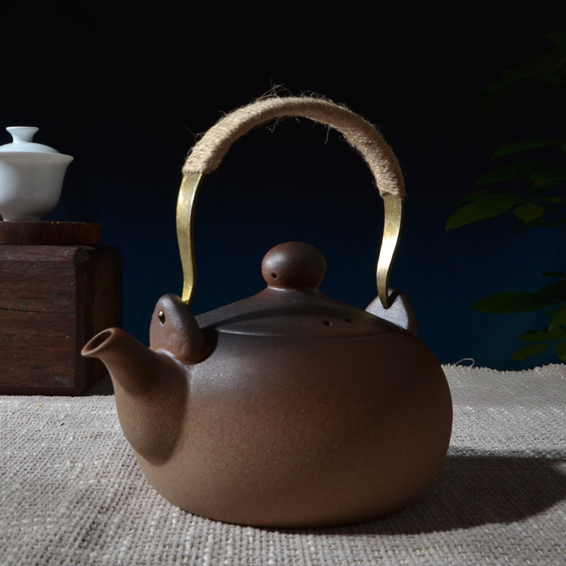 陶壶烧水壶煮茶器m提梁茶壶电陶炉茶具复古粗陶侧把壶中式手工家