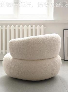 羊羔绒发白色懒人简单人沙椅休1闲轻奢客室厅极现代北欧卧设计网