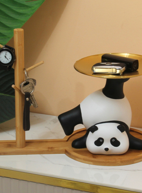 熊猫办公桌入门客厅鞋柜家居玄关装饰品电视柜入户钥匙摆件设托盘