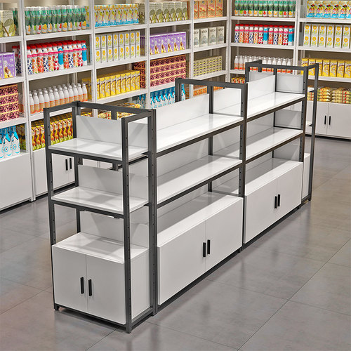 超市货架展示架中岛柜双面零食饮料小卖部便利店商用多层单面柜子