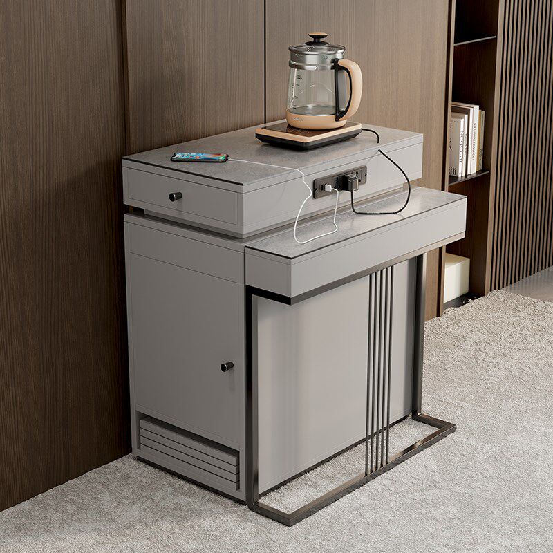 2023新款意式小户型实木多功能长方形可伸缩折叠岛台餐桌一体家用