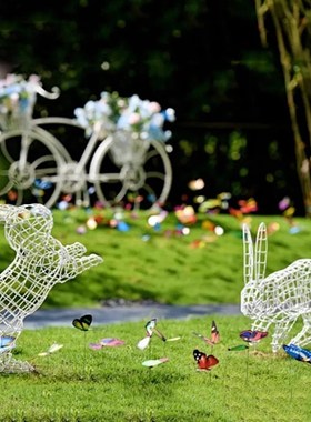 不锈钢镂空兔子雕塑度假村民宿网红打卡地动物美陈摆件村庄装饰品