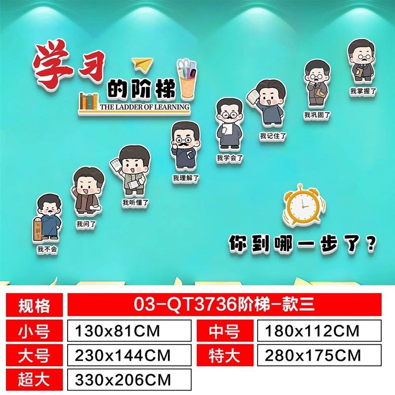 教室布置墙面装饰班级文化墙励志标语托管班布置学习的阶梯墙贴纸,家居饰品,文化墙贴,淘宝优惠券,粉丝福利购,淘宝优惠卷
