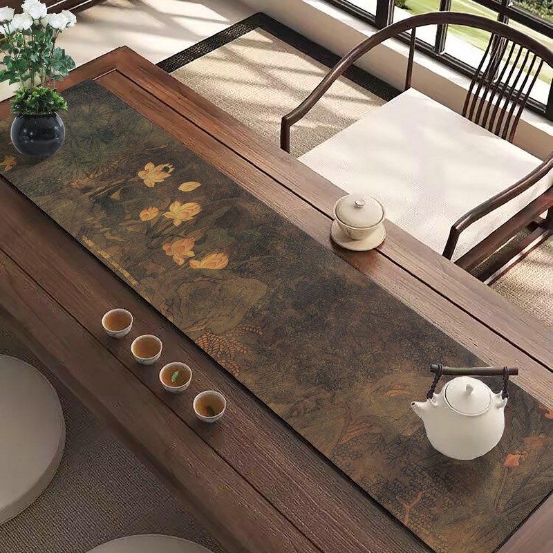 新中式禅意茶席i中国风桌旗硅藻泥沥水垫吸水茶桌垫布茶台干炮杯