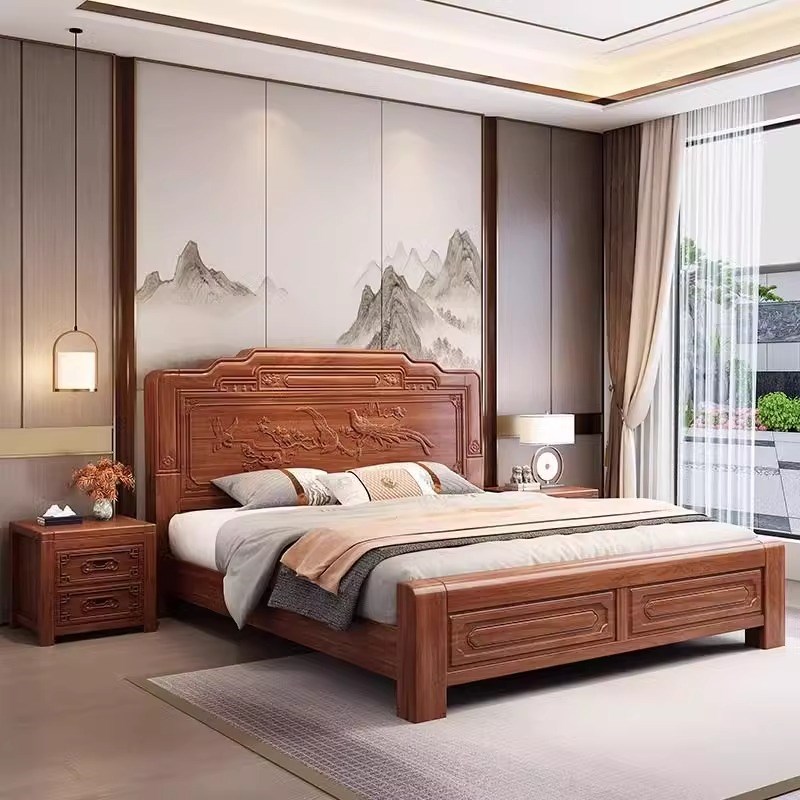 仿古金花梨木实木床1.5米全榫卯结构明H清古典雕花双人床1.8米婚