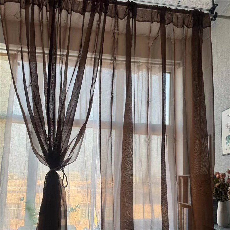 简约纯色成品窗帘飘窗阳台咖啡色素色小窗帘P隔断门帘装饰窗纱帘
