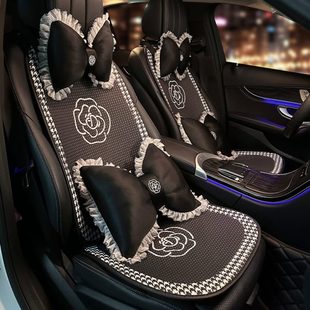 可爱女士车垫座套座垫单片卡通透气新款 后排通用四季 汽车坐垫腰靠