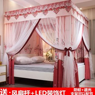 双层床帘一体式 新款 遮光布蚊帐1.8三开门家用床幔1.5米公主风纹账