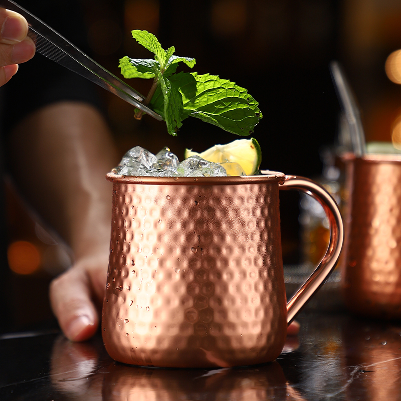 复古锤点铜杯莫斯科骡子杯创意鸡尾酒杯K酒吧杯子不锈钢金属酒杯