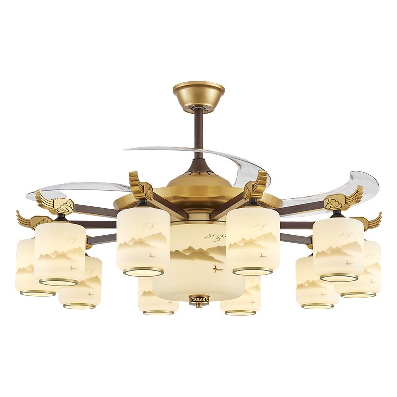 新中式吊灯客厅吊扇灯现代中式隐形一体吊扇灯L中山灯具2025年新