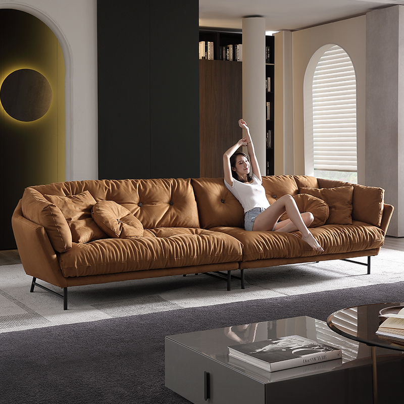 防猫抓磨砂科技布沙发客s厅直排四人位布艺小户型高脚轻奢云朵沙