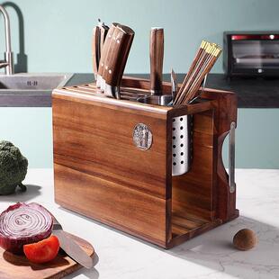 刀架筷子笼新款2025家用置物架厨房刀座菜刀菜板一体实木收纳架