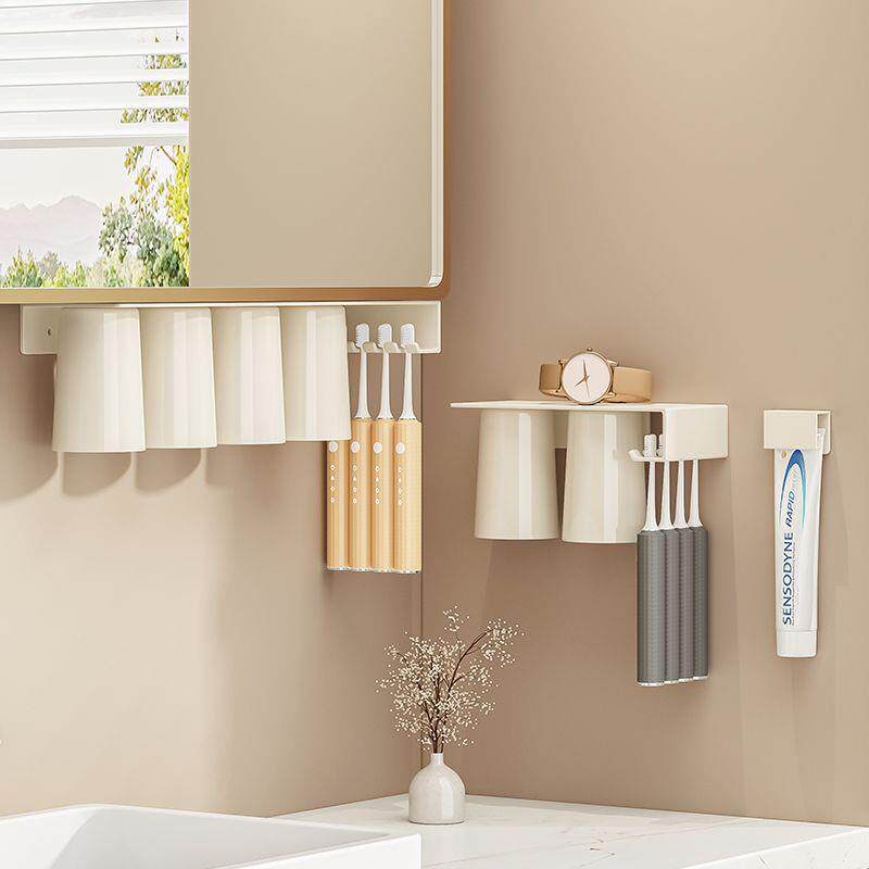 创意镜柜底部悬挂牙刷架卫生间免打孔吸顶浴室柜下牙刷牙膏置物架