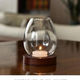 欧式透明玻璃圆形烛台烛光晚餐禅意复古家用防风蜡烛罩中国风摆件