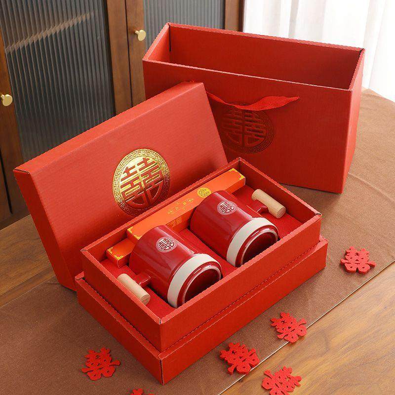 结婚牙刷杯套装情侣洗漱口杯子一对红色陶瓷牙缸备婚女方陪嫁物品