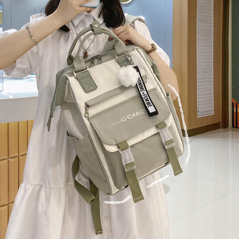 2024书包女学生ins风韩版初中高中生森系百搭撞色背包旅行双肩包
