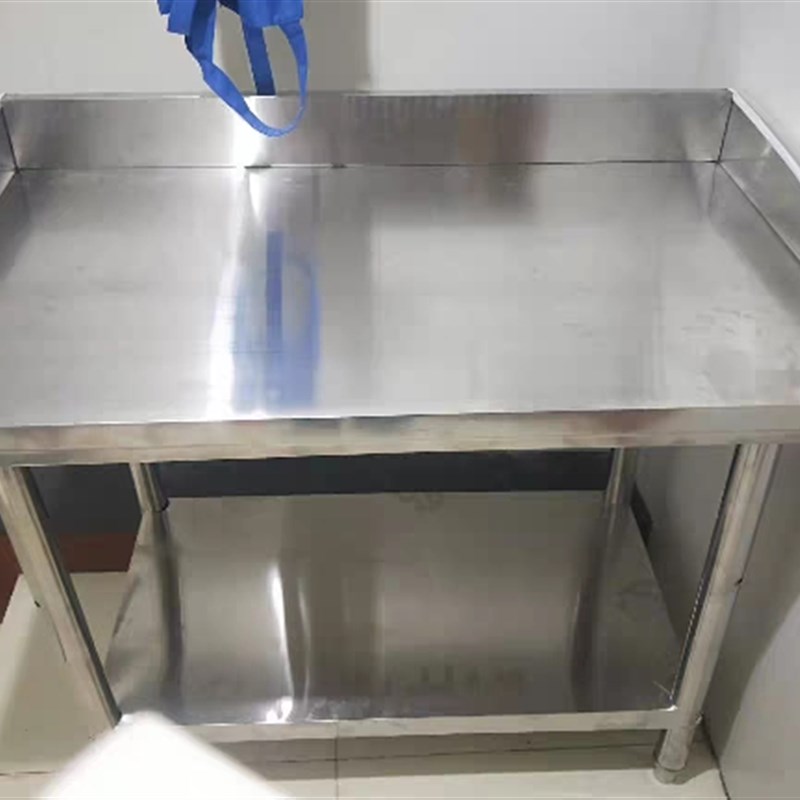 新款加厚防掉带围板不q锈钢工作台操作台砍骨剁肉切菜桌子揉面案