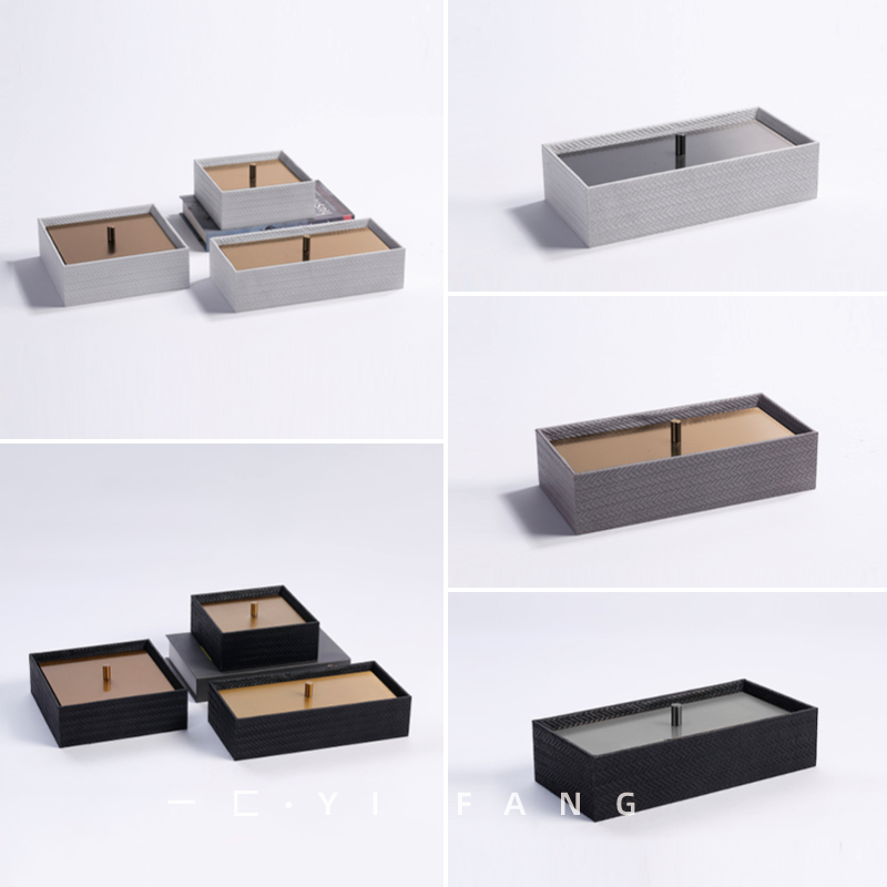 一匚 现代轻奢简约皮质金属盖首A饰盒 样板间卧室衣帽间梳妆台摆