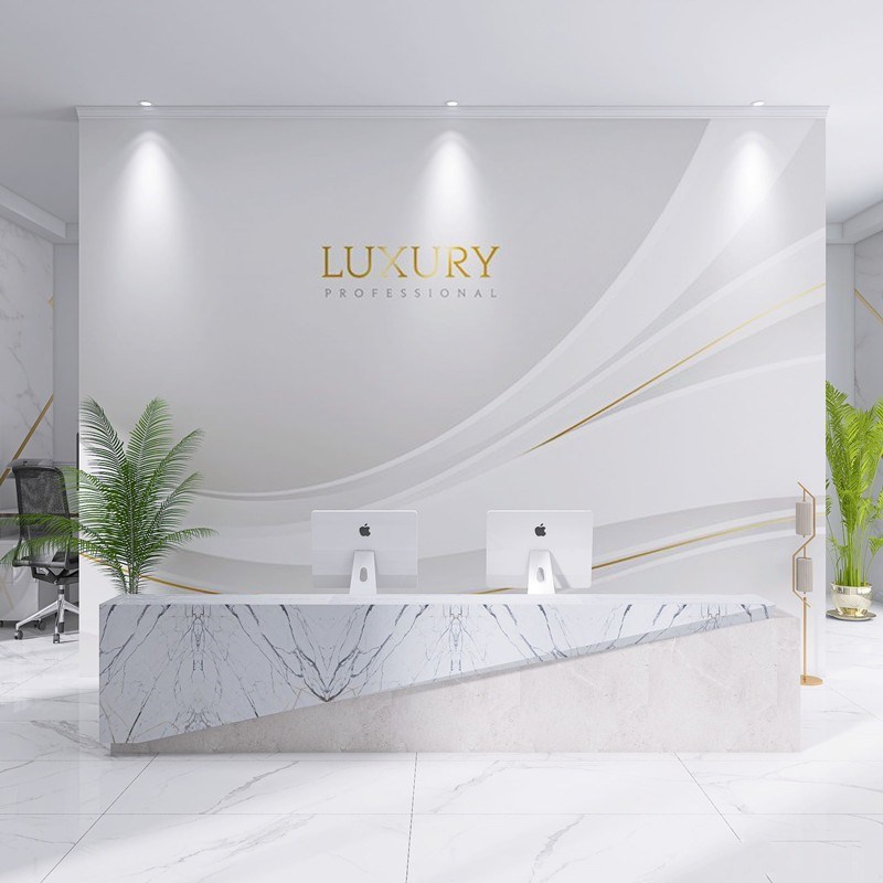 现代抽象几何线条壁纸办公室美容院公司前I台logo背景墙纸个性壁