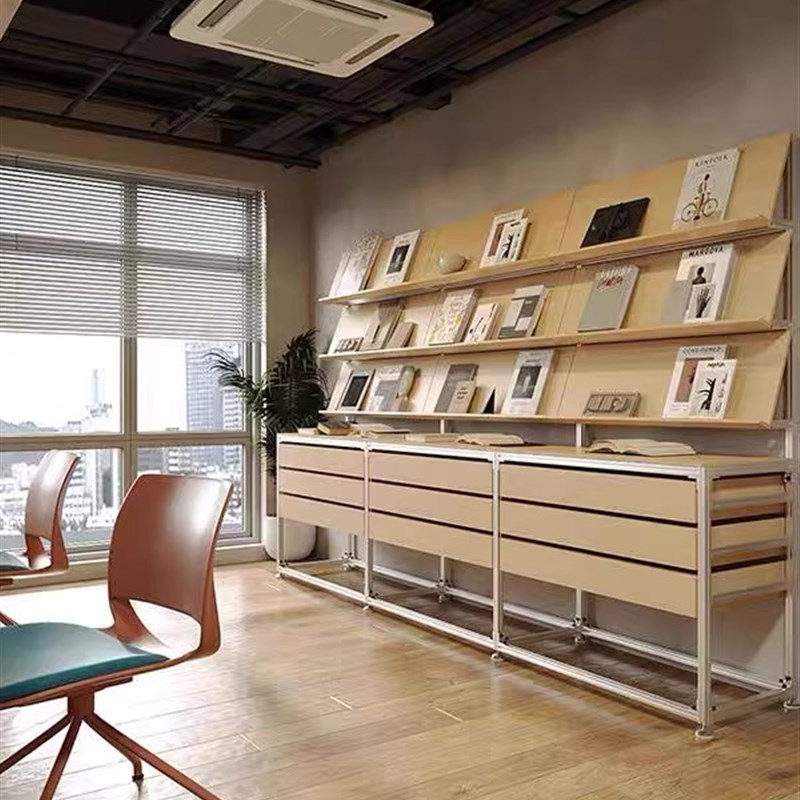 桦木海洋板铝型材中m岛台展示架多层收纳架文件抽屉展览书架陈列