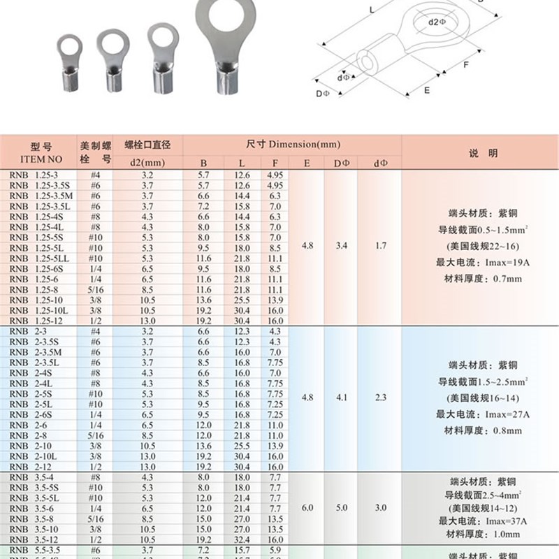 OT1.5-4冷压接线端子O型圆形z裸端头铜线鼻子镀银线耳接头 1000只