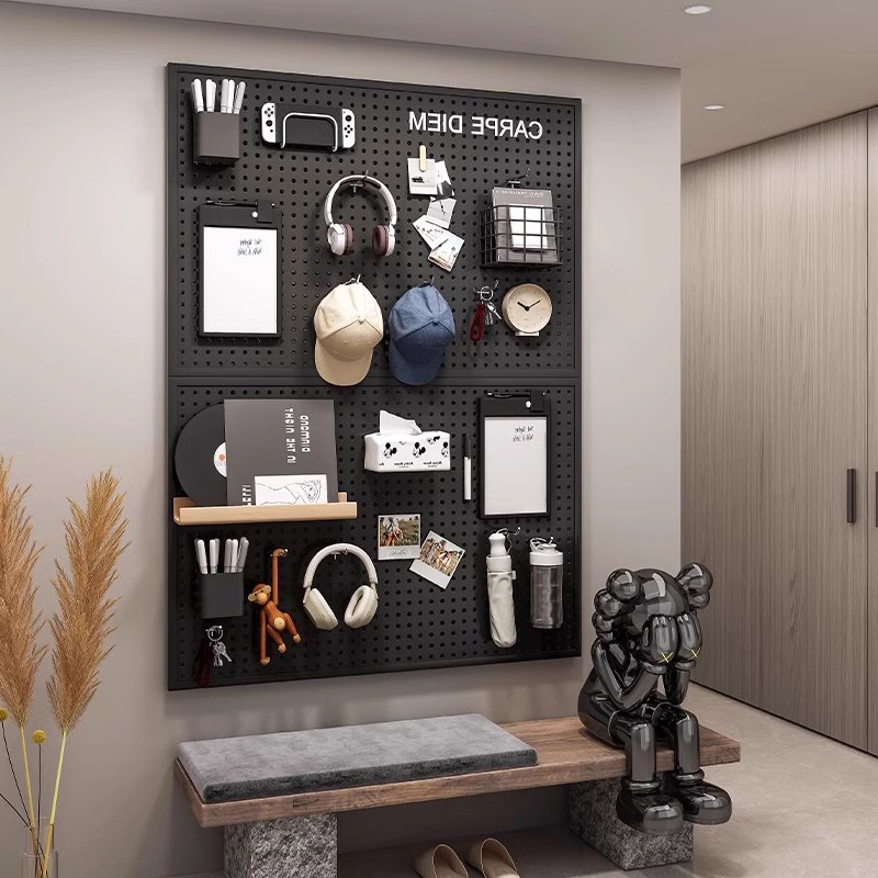 置物架洞洞板黑色墙上置物架墙壁隔板墙面工具收纳展示.架定制挂