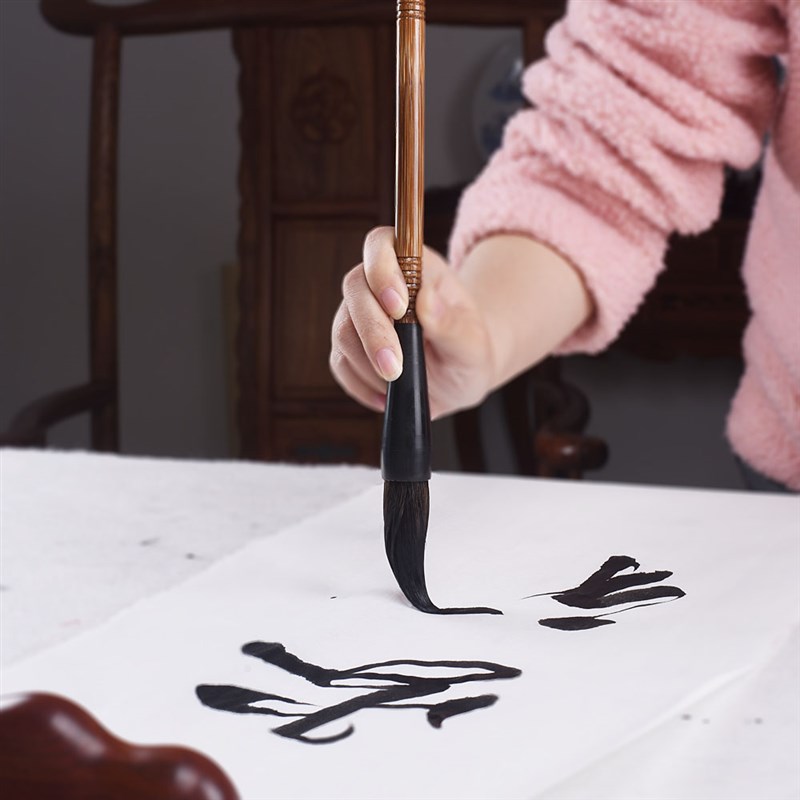 鼠须灰尾毛笔对联斗笔大字行书楷书大字提斗笔长S杆硬毫狼毫大楷