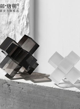 北欧艺术十字水晶k摆件轻奢创意客厅桌面书房样板房办公室软装饰