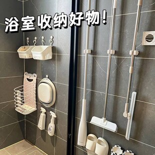 拖把壁挂夹浴室挂钩免打孔吸盘拖把夹多功能N拖把架家用强力固定