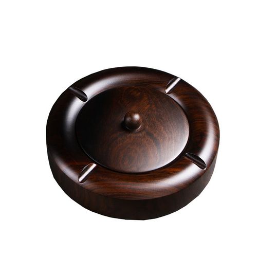 黑檀实木烟灰缸带盖大号创意个性中式家用办公烟灰缸复古简约木质