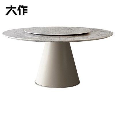 天然大理石餐桌家用轻奢高端饭桌高级感大理石圆桌新款宝格丽餐桌
